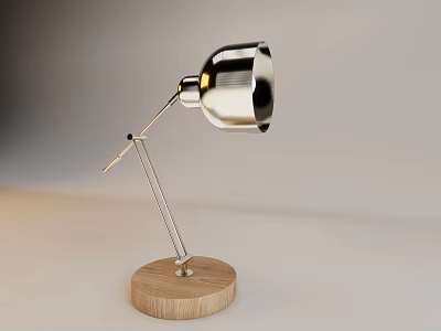 Modern Table Lamp With Wooden Base Metal Shade And Adjustable Arm Design 3d model