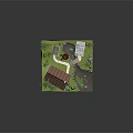 Cartoon Scene With House Red Roof White Walls Greenhouse Small Bridge Pond And Green Trees