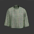 Stylish Black White Red Plaid Loose Fit Jacket With Round Neck Three Quarter Sleeves