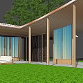 Curved Pergola Design With Glass Walls Wooden Structure And Outdoor Seating Surrounded by Trees