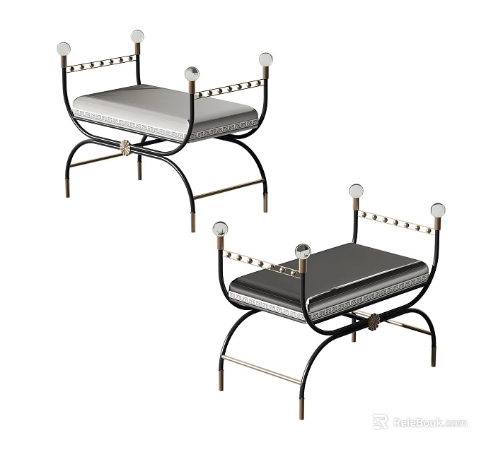 Modern Accent Chairs With Metal Frame Upholstered Seats And Decorative Ball Details 3d model 