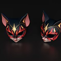 Decorative Cat Masks With Pink Ears Black Red And Gold Patterns