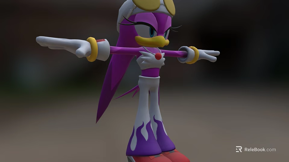 Cartoon Character With Purple Fur White Purple Outfit Yellow Goggles And Red Shoes 3d model 