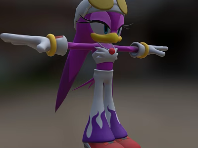 Cartoon Character With Purple Fur White Purple Outfit Yellow Goggles And Red Shoes 3d model
