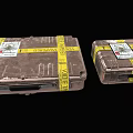 Two Vintage Worn Cases With Yellow Tape Labels And Scratched Surface Texture 3d model