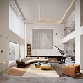 Modern Loft Living Room With High Ceiling And Elegant Decor 3d model