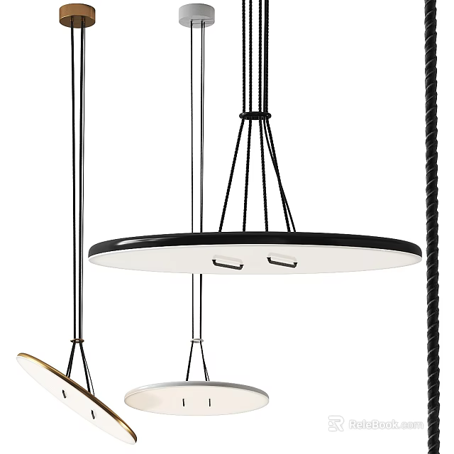 Modern Pendant Lights With Round White Shades Black Frames And Rope Suspensions 3d model 