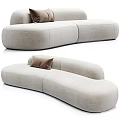 Light Gray Fabric Sectional Sofa With Curved Design And Brown Cushion