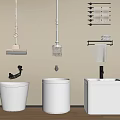 Modern White Bathroom Accessories Including Toilet Sink Towel Rack Mop And Brush