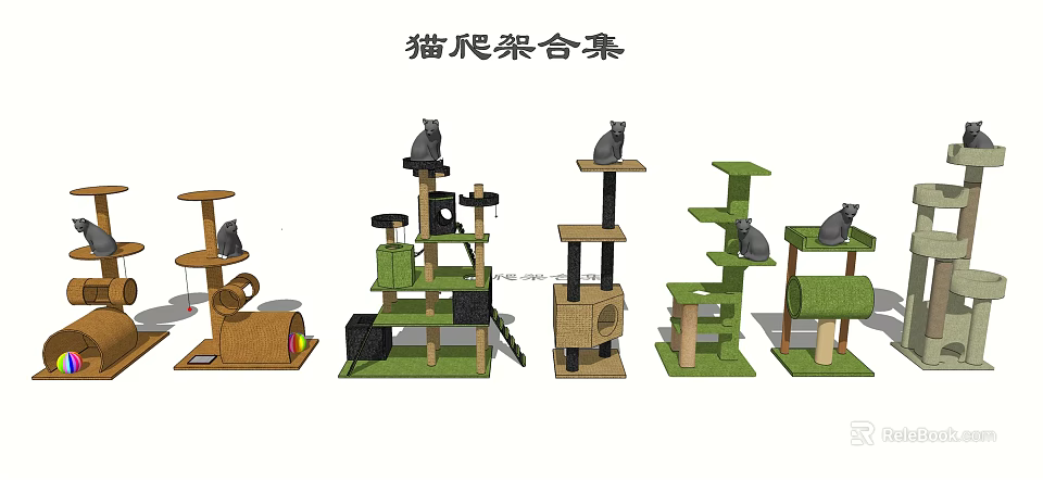Varied Cat Trees Collection With Multi Level Platforms And Scratching Posts 3d model
