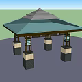Traditional Wooden Pavilion With Green Roof Supporting Columns And Lattice Windows Outdoor Design