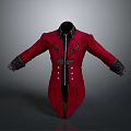 Elegant Red Long Coat With Black Trim And Buttoned Front Design For Daily Wear