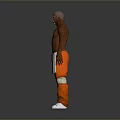Shirtless Muscular Man with Bald Head and Beard Wearing Orange Pants and White Shoes