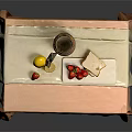 Cozy Table Setting With Pink Beige Tablecloth Ceramic Jug Lemon Half Strawberries And Bread Slices