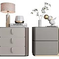 Modern Gray Bedside Tables With Drawer Cabinet Design And Decorative Lamp Books Vase