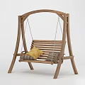 Sturdy Wooden Outdoor Swing Bench With Two Yellow And Plaid Cushions