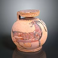 Ancient Painted Pottery Jar With Goat Motif Lid And Decorative Design