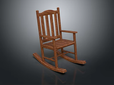 Classic Wooden Rocking Chair With Slatted Back Armrests And Curved Rockers For Comfort 3d model