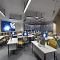 Modern Public Office Space With Workstations Computers Large Screen And Natural Light 3d model