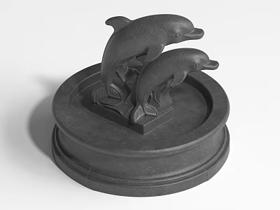 Ornamental Landscape Sculpture Featuring Two Leaping Dolphins on Circular Base 3d model