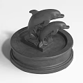 Ornamental Landscape Sculpture Featuring Two Leaping Dolphins on Circular Base