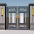 Chinese Style Gate With Stone Pillars Hanging Lanterns And Intricate Carved Patterns 3d model