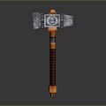 Ornate Fantasy Hammer With Decorative Metal Plates Red Striped Handle And Blue Gemstone