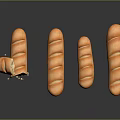 Display of Fresh Baguette Bread with Golden Crust Striped Texture Bitten Piece and Scattered Crumbs