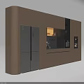 Modern Sleek Sideboard With Wooden Countertop Storage Cabinets And Integrated Appliances