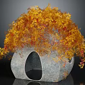 Cartoon Scene of Stone House with Yellow Red Vines Arched Door and Small Window