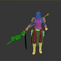 Fantasy Warrior In Purple And Gold Armor With Sword And Shield