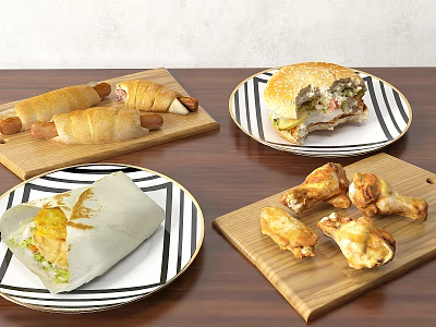 Delicious Fast Food Assortment With Wrap Croissant Burger And Fried Chicken 3d model