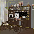 Modern Home Kitchen Wooden Sideboard With Open Shelves Coffee Machine Microwave Dining Table And Chairs