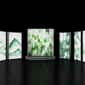 Curved Light Boxes With Green Mountain And Bamboo Forest Patterns On Black Background 3d model