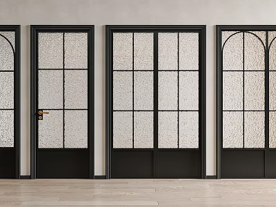 Modern Casement Door Design With Frosted Glass Panels And Black Frames 3d model