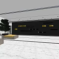 Modern Reception Area Interior Design With Geometric Desk Marble Floor Green Plant And Seating
