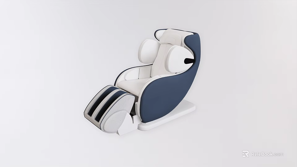 Modern Blue And White Massage Chair With Ergonomic Backrest And Leg Support 3d model 