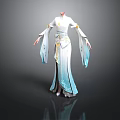 Elegant Traditional White Dress With Blue Accents And Flowy Long Sleeves