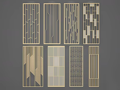 Modern Room Dividers Featuring Various Geometric Patterns And Decorative Lines 3d model