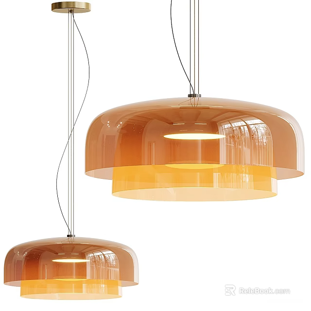 Modern Amber Pendant Lights With Transparent Glossy Shades And Illuminated Design 3d model 