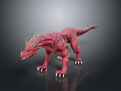 3D Fantasy Red Dragon Creature With Spiked Back And Sharp Claws 3d model