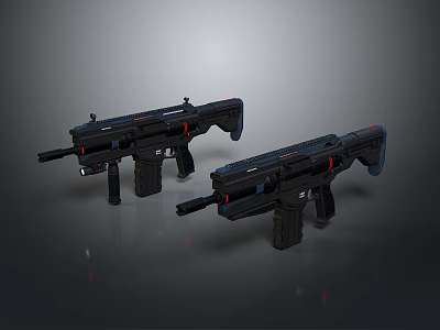 Two Black Assault Rifles With Red Accents Modern Futuristic Tactical Design 3d model