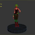 3D Character Model With Red Hair Tank Top Cargo Pants And Gun On Circular Base