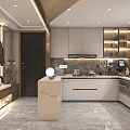 Elegant Modern Kitchen Interior Design With Marble Island Cabinets And Appliances