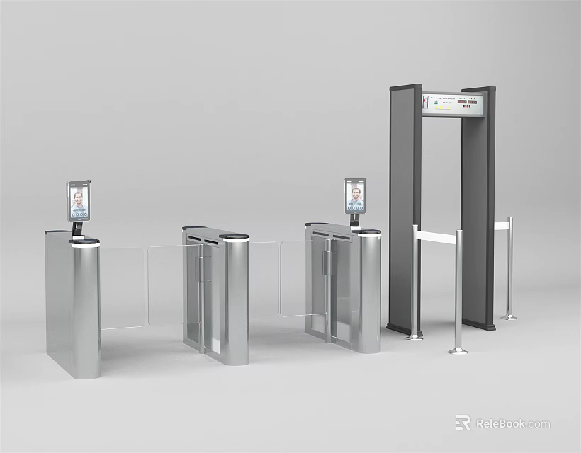 Modern Public Facilities Entrance Control With Security Gate Turnstile And Metal Detector 3d model 