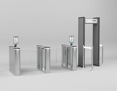 Modern Public Facilities Entrance Control With Security Gate Turnstile And Metal Detector 3d model