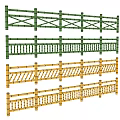 Various Green And Yellow Decorative Fence Designs With Different Rail Patterns 3d model