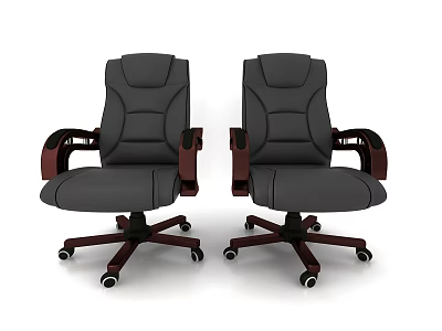 Two Modern Office Chairs with Leather Upholstery Armrests and Swivel Wheels 3d model