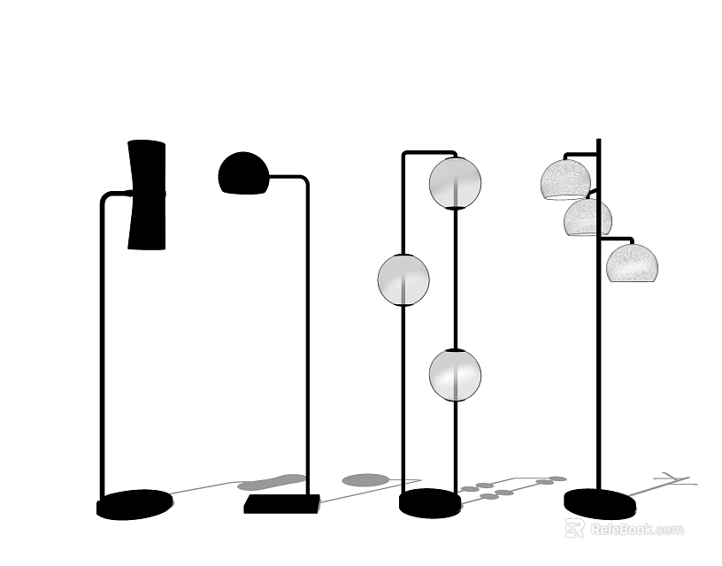Stylish Floor Lamps Showcasing Different Design Elements Like Spherical And Cylindrical Shades 3d model