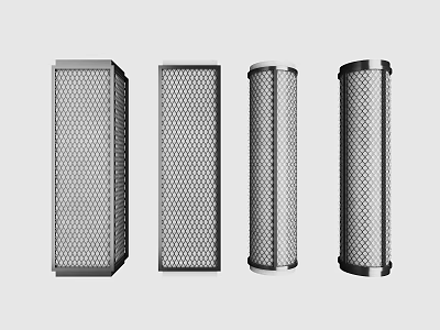Four Metal Columns With Mesh Design Rectangular And Cylindrical Shapes 3d model